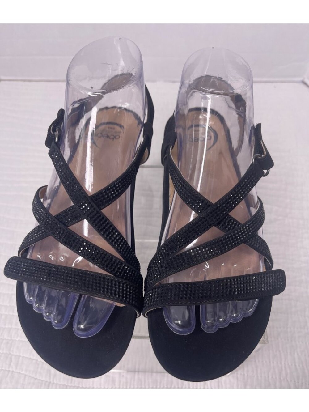 NEW Abeo BIO System Sylvie Strappy Leather Sandals SZ 8 Rhinestone Black Comfort